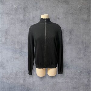 Black Cashmere Silk Linen Full Zip Sweater